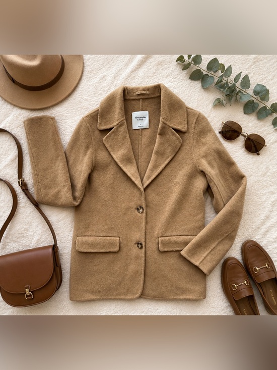 Abercrombie & Fitch Jackets & Blazers - Abercrombie & Fitch Camel Wool-Blend Pea Coat